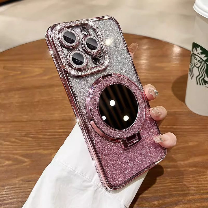 Glitter Phone Case with Mirror and Magnetic Stand-Orizon Depot