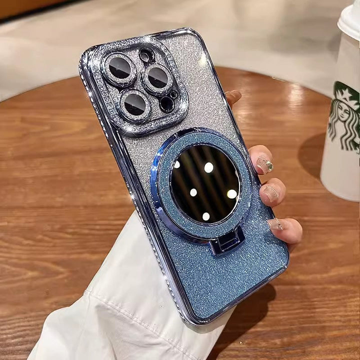 Glitter Phone Case with Mirror and Magnetic Stand-Orizon Depot