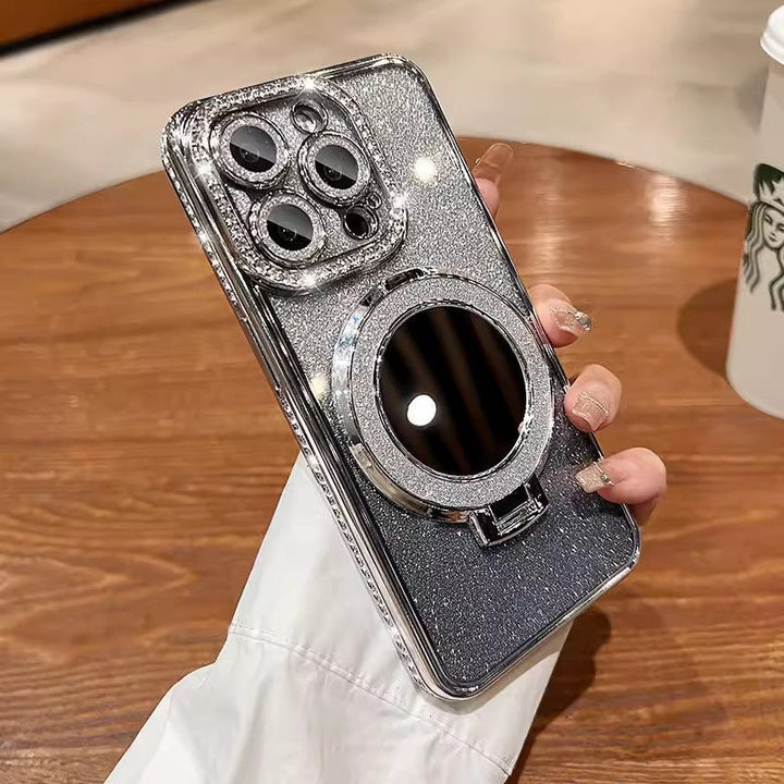 Glitter Phone Case with Mirror and Magnetic Stand-Orizon Depot
