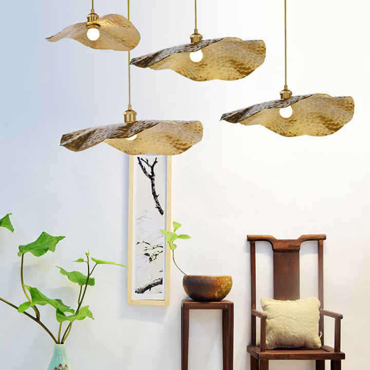 Modern Creative Golden Bronze Color Lotus Leaf Shape 1-Light Hanging Lamp-Orizon Depot
