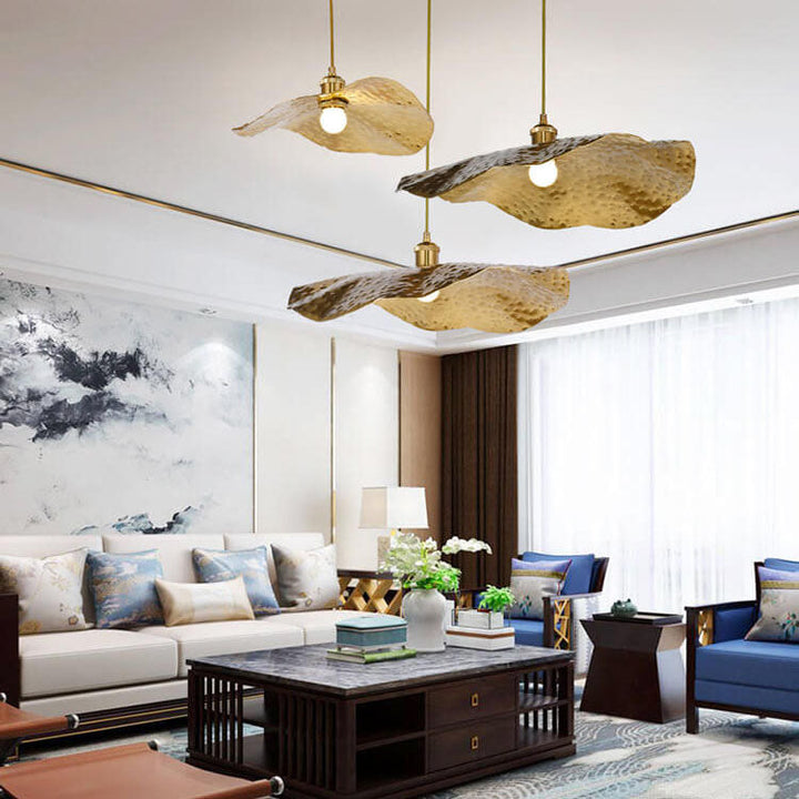Modern Creative Golden Bronze Color Lotus Leaf Shape 1-Light Hanging Lamp-Orizon Depot