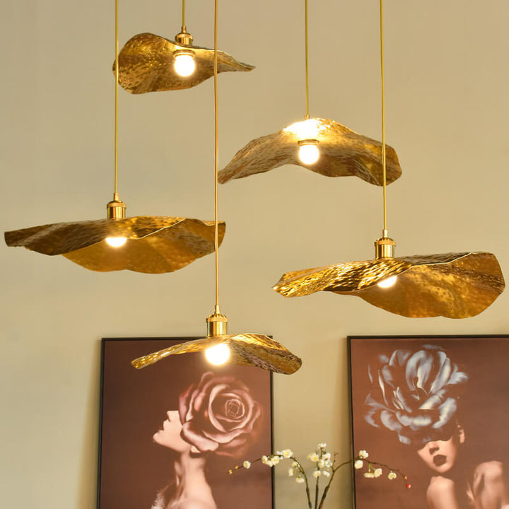 Modern Creative Golden Bronze Color Lotus Leaf Shape 1-Light Hanging Lamp-Orizon Depot