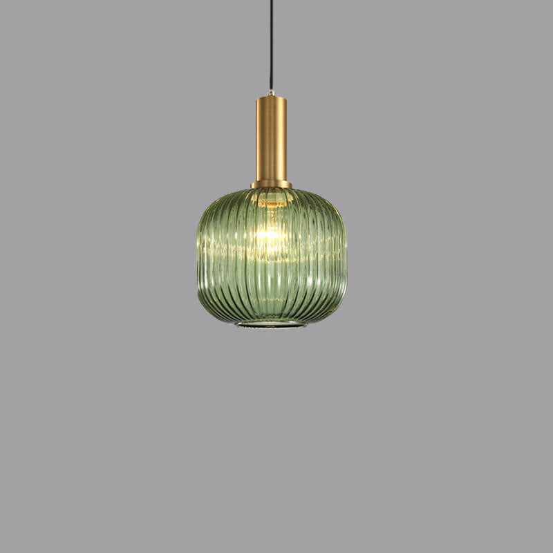Modern Minimalist Striped Glass Lantern 1-Light Hanging Lamp-Orizon Depot