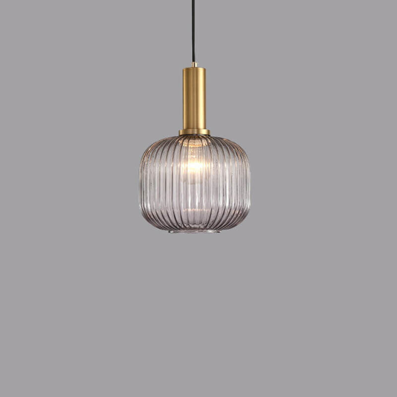Modern Minimalist Striped Glass Lantern 1-Light Hanging Lamp-Orizon Depot