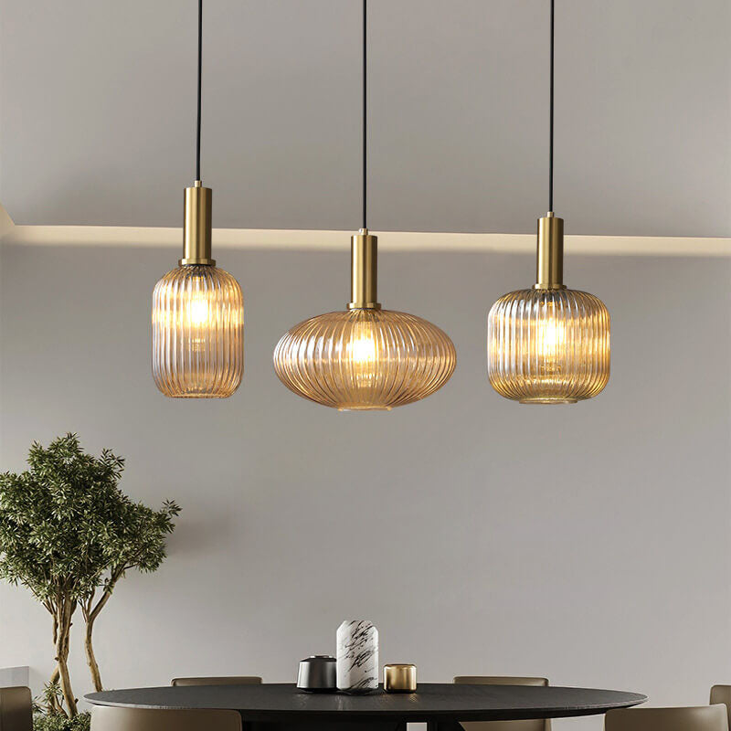 Modern Minimalist Striped Glass Lantern 1-Light Hanging Lamp-Orizon Depot