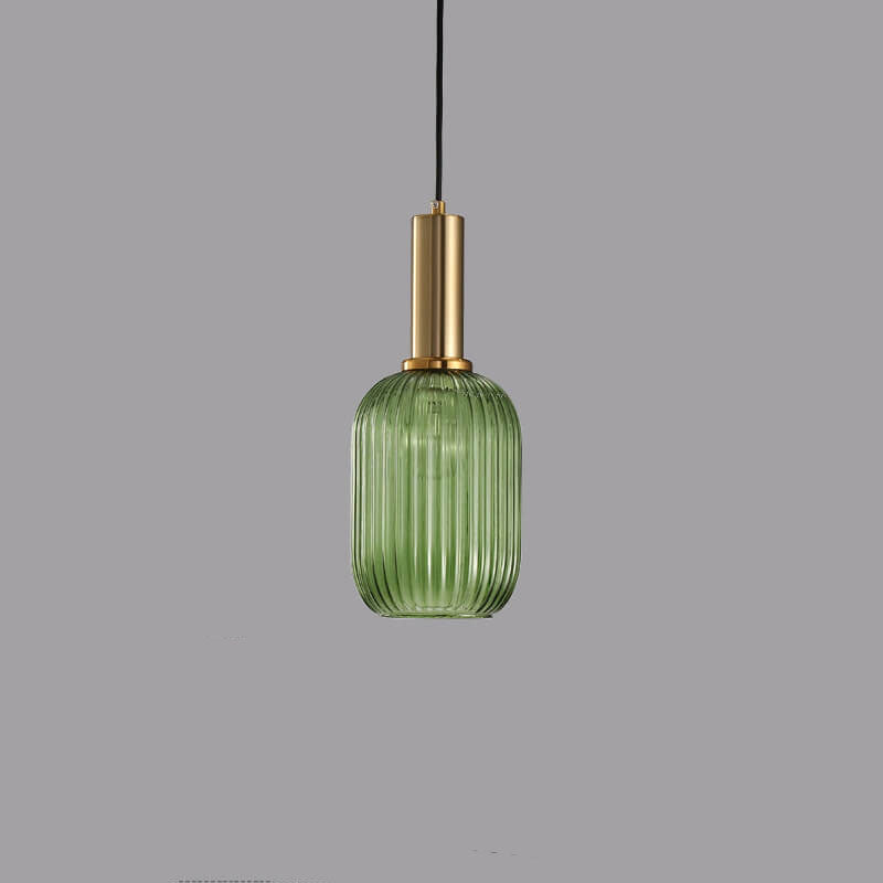 Modern Minimalist Striped Glass Lantern 1-Light Hanging Lamp-Orizon Depot