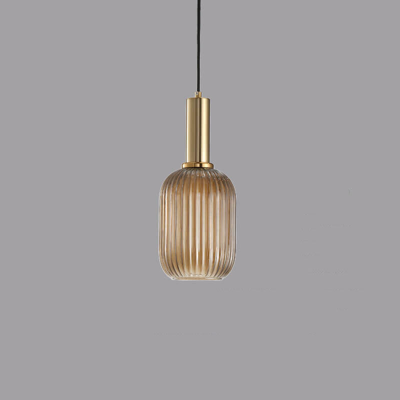 Modern Minimalist Striped Glass Lantern 1-Light Hanging Lamp-Orizon Depot
