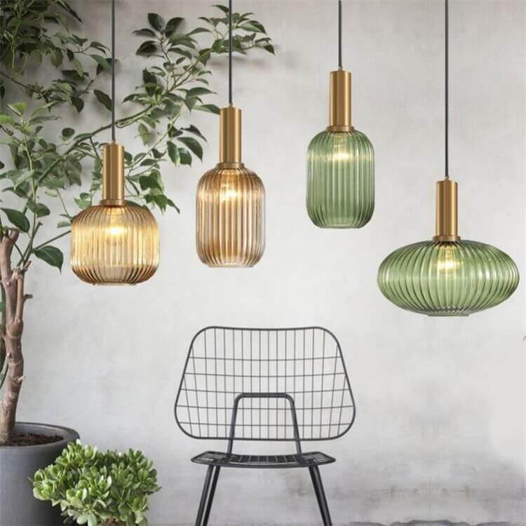 Modern Minimalist Striped Glass Lantern 1-Light Hanging Lamp-Orizon Depot