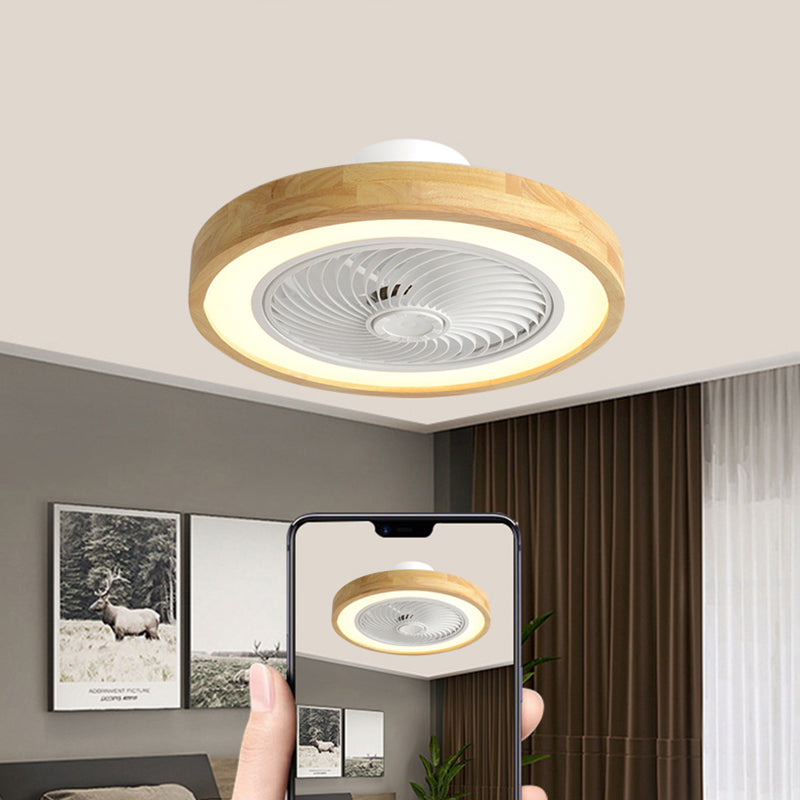 Modern Minimalist Wooden Geometric LED Semi-Flush Mount Ceiling Fan Light For Living Room-Orizon Depot