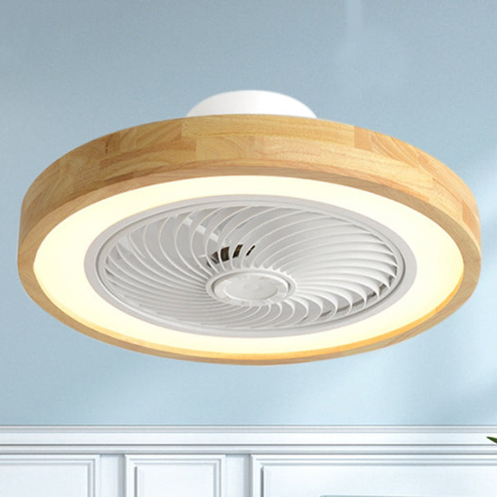 Modern Minimalist Wooden Geometric LED Semi-Flush Mount Ceiling Fan Light For Living Room-Orizon Depot