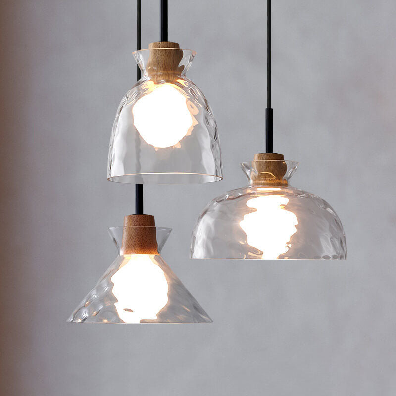 Modern Nordic Clear Rippled Glass Shaded 1-Lamp Pendant Light-Orizon Depot