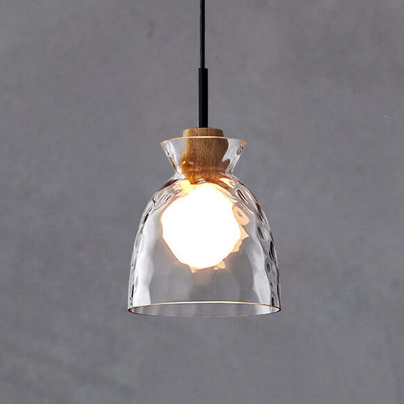 Modern Nordic Clear Rippled Glass Shaded 1-Lamp Pendant Light-Orizon Depot
