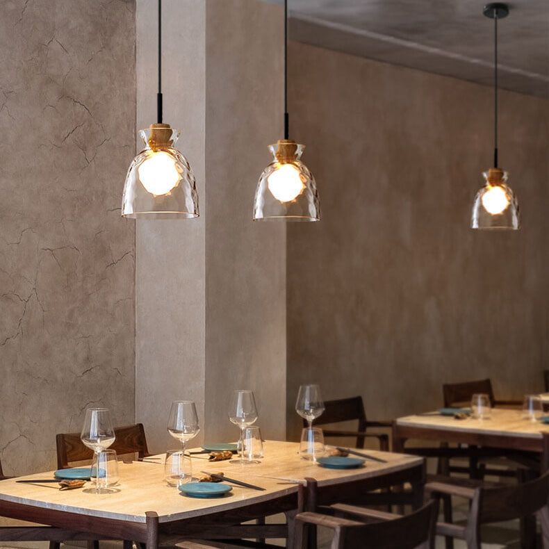 Modern Nordic Clear Rippled Glass Shaded 1-Lamp Pendant Light-Orizon Depot