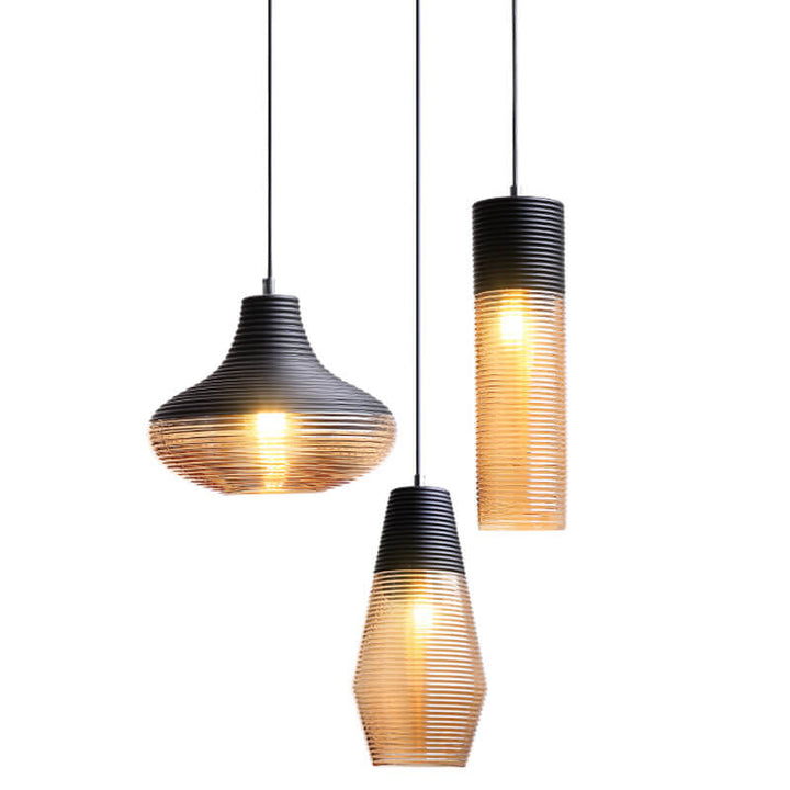 Modern Ribbed Glass 1 -Light Pendant Lamp-Orizon Depot