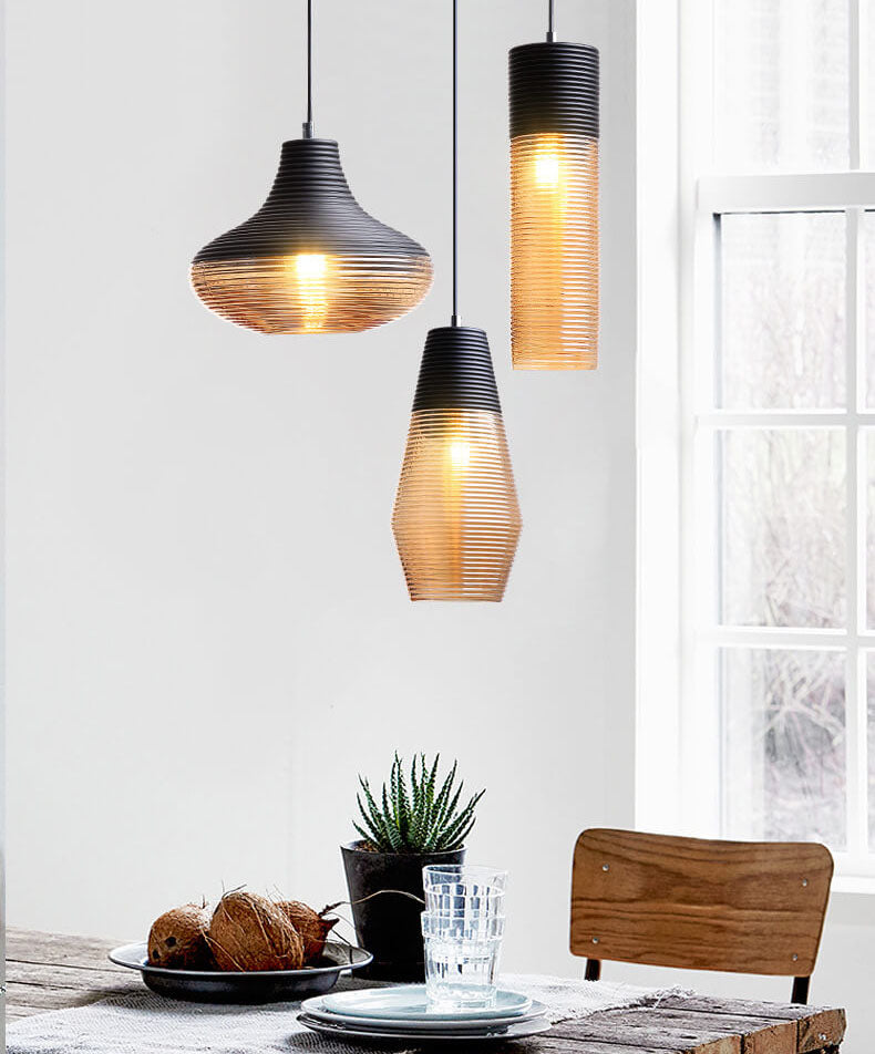 Modern Ribbed Glass 1 -Light Pendant Lamp-Orizon Depot
