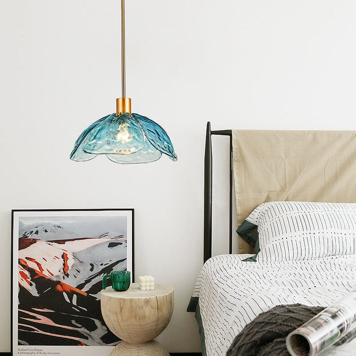 Modern Simplistic Flower-shaped Petal Iron Glass 1-Light Pendant Lamp For Living Room-Orizon Depot