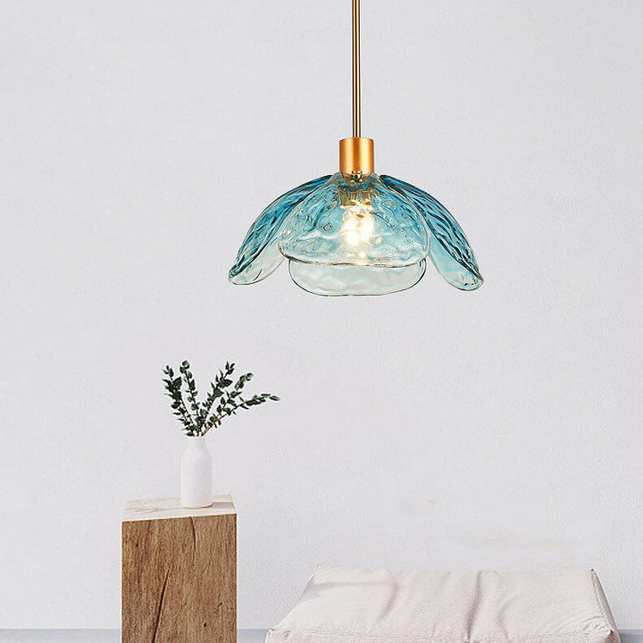 Modern Simplistic Flower-shaped Petal Iron Glass 1-Light Pendant Lamp For Living Room-Orizon Depot