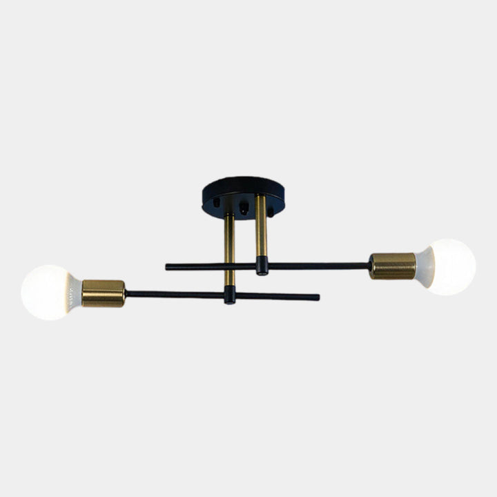 Contemporary 2-Light Ceiling Fixture | Black and Gold Flush Mount Light