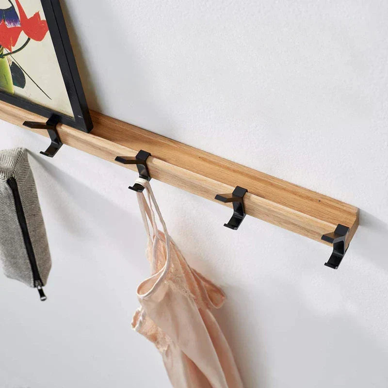 Wall-Mounted Coat Rack with Adjustable Dual Hooks in Black & Wood