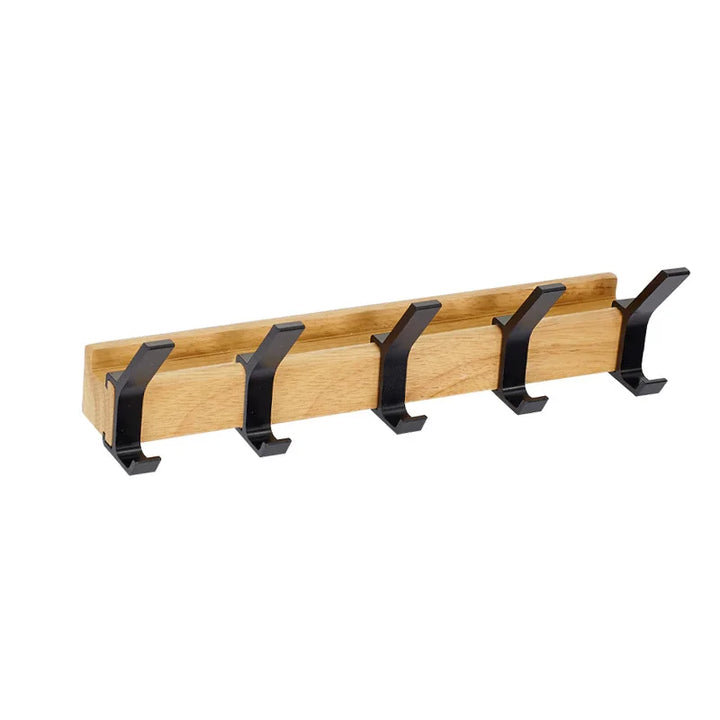 Wall-Mounted Coat Rack with Adjustable Dual Hooks in Black & Wood