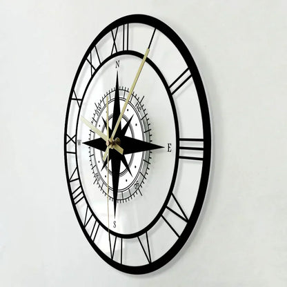 Nautical Compass Wall Clock with Directional Chart Design-Orizon Depot