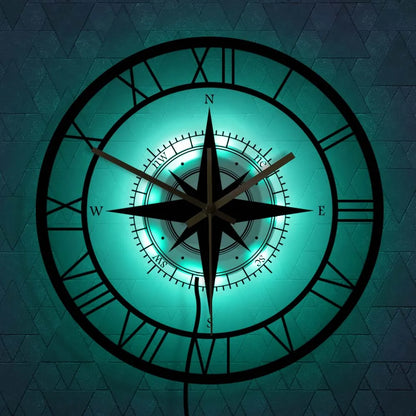 Nautical Compass Wall Clock with Directional Chart Design-Orizon Depot