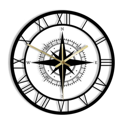 Nautical Compass Wall Clock with Directional Chart Design-Orizon Depot