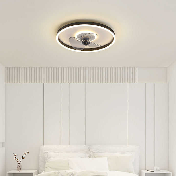 Nordic Simplistic Round Invisible LED Flush Mount Ceiling Fan Light-Orizon Depot