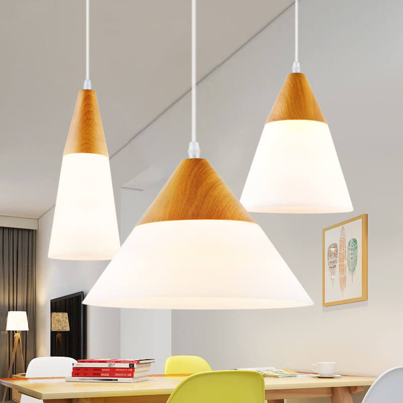 Nordic Wood Grain Glass Cone Shaped 1-Light Pendant Lamp-Orizon Depot