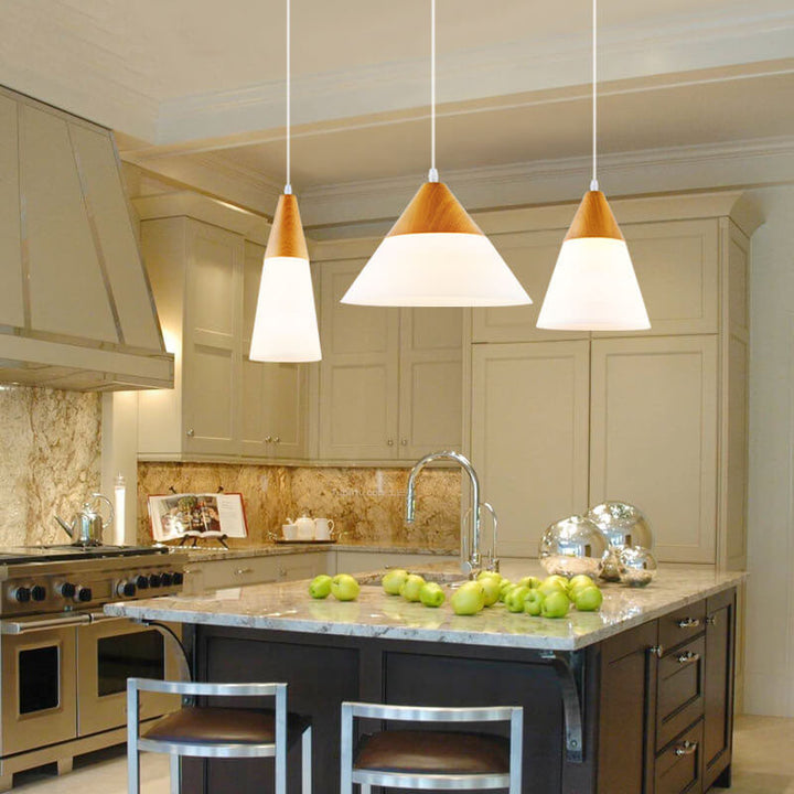 Nordic Wood Grain Glass Cone Shaped 1-Light Pendant Lamp-Orizon Depot