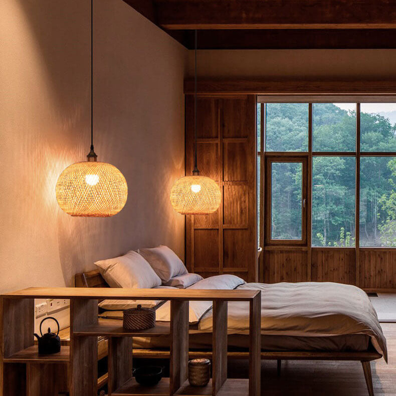 Japanese Bamboo Weaving Pendant Light for Zen Interiors-Orizon Depot