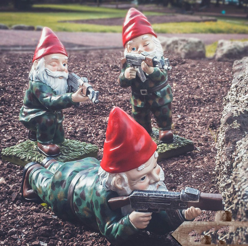 Military Garden Gnome in Camouflage Uniform for Outdoor Decor-Orizon Depot