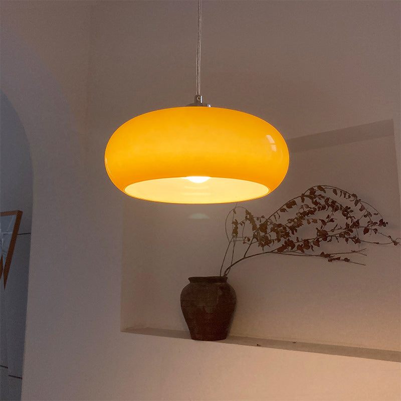 Vintage White/Orange Glass Dome Pendant Light-Orizon Depot