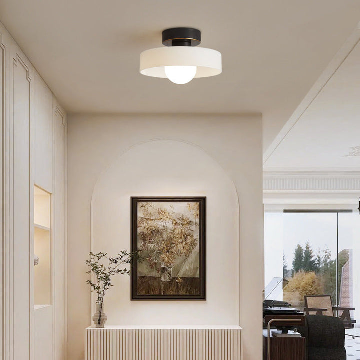 Minimalist Brass and Glass Ceiling Lamp in French Bauhaus Style