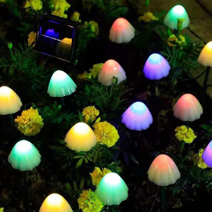 Contemporary Creative Plastic Solar LED Mushroom Lights String Lamp For Outdoor Patio