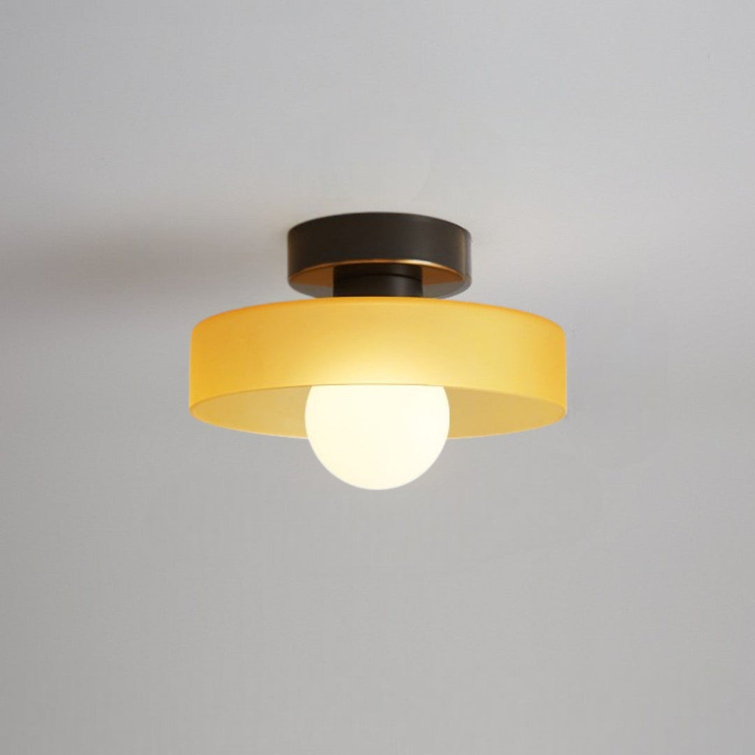 Minimalist Brass and Glass Ceiling Lamp in French Bauhaus Style