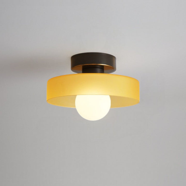 Minimalist Brass and Glass Ceiling Lamp in French Bauhaus Style