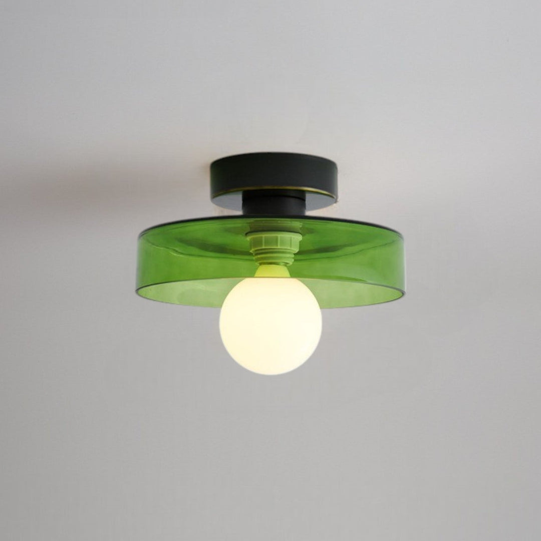 Minimalist Brass and Glass Ceiling Lamp in French Bauhaus Style