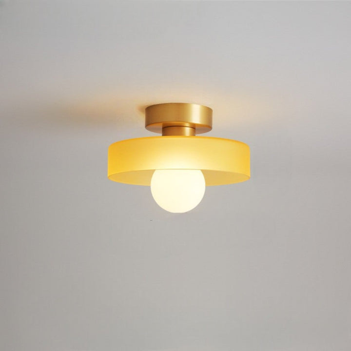 Minimalist Brass and Glass Ceiling Lamp in French Bauhaus Style