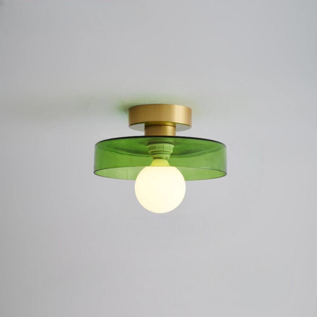 Minimalist Brass and Glass Ceiling Lamp in French Bauhaus Style