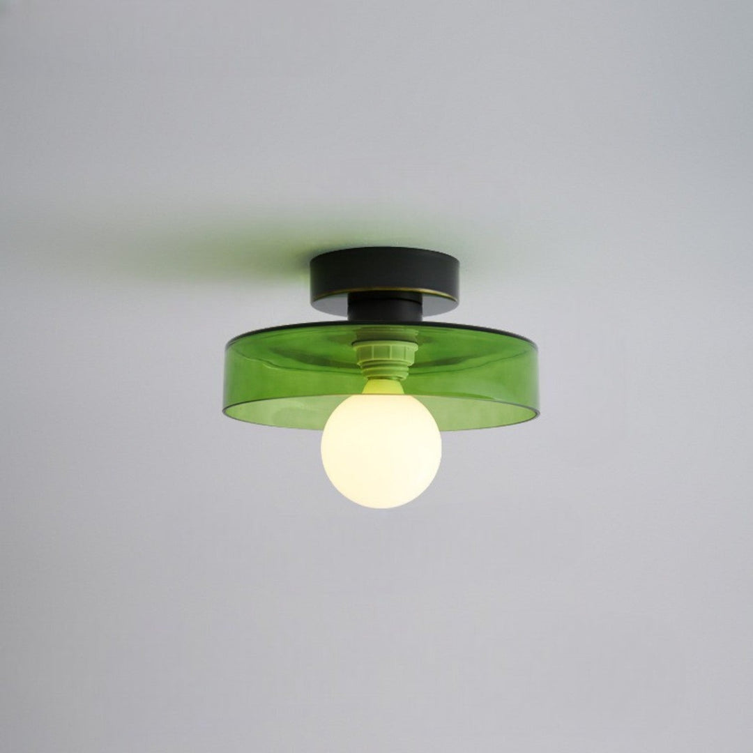 Minimalist Brass and Glass Ceiling Lamp in French Bauhaus Style