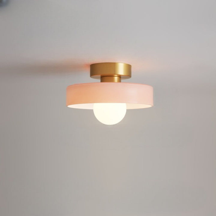 Minimalist Brass and Glass Ceiling Lamp in French Bauhaus Style