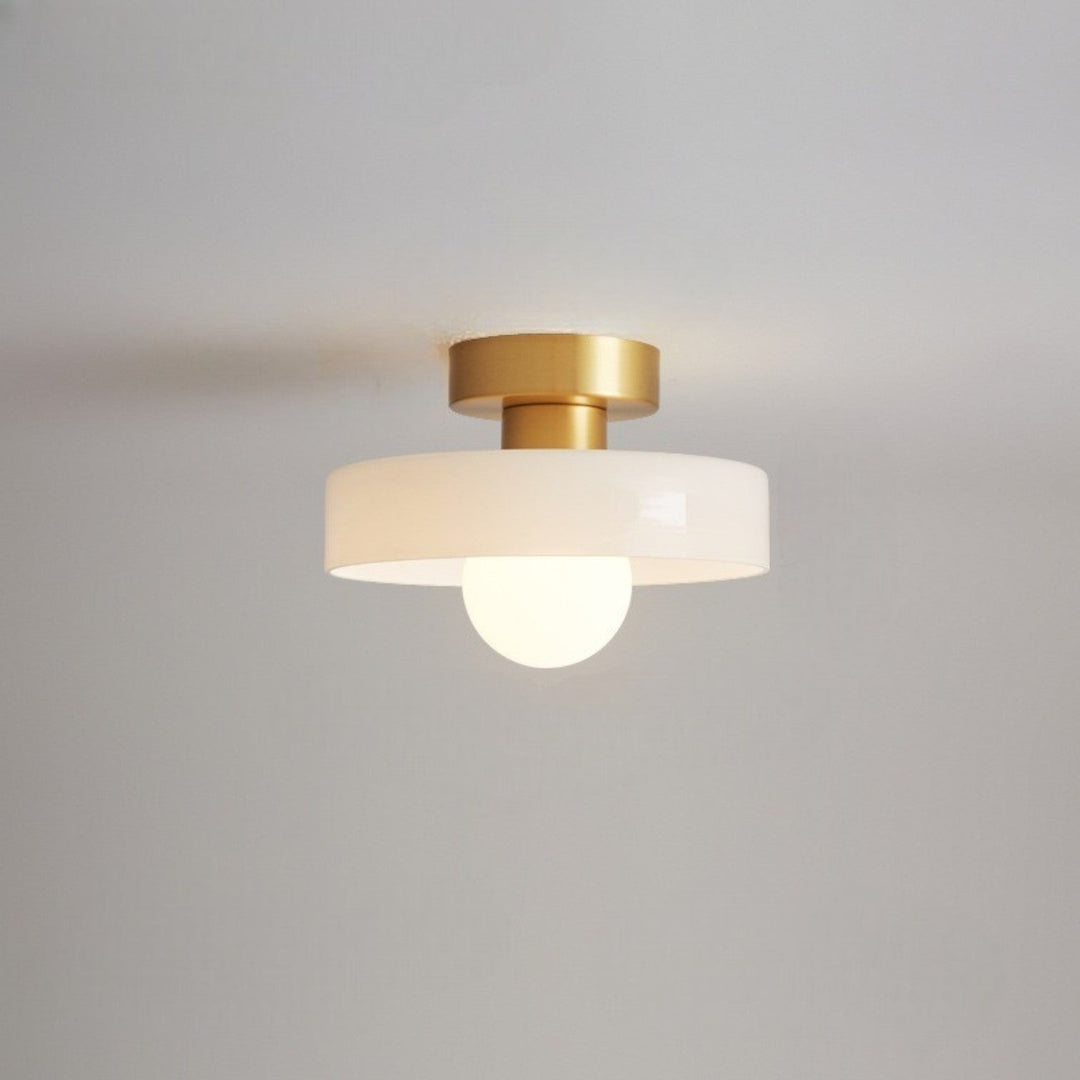 Minimalist Brass and Glass Ceiling Lamp in French Bauhaus Style