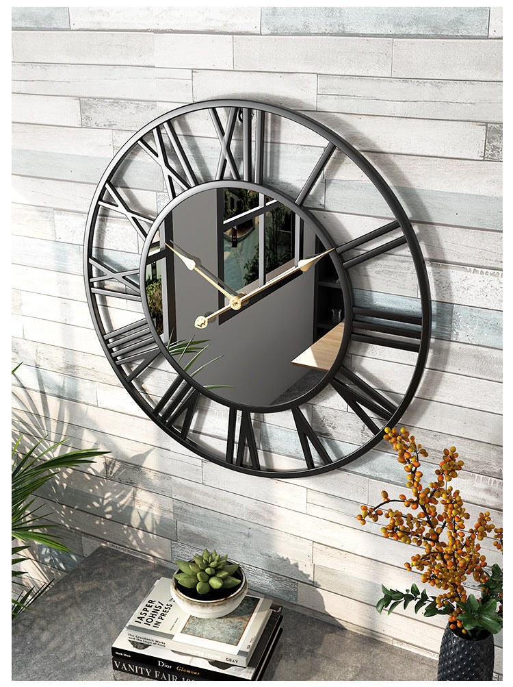Vintage Large Metal Wall Clock with Mirror - 39cm-Orizon Depot