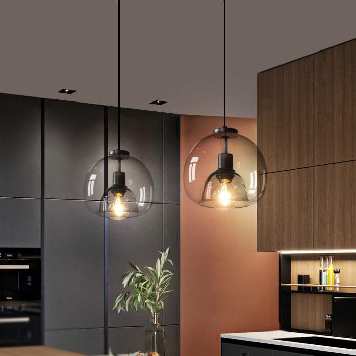 Minimalist Smoke Gray 1-Light Hand-Blown Glass Dome Pendant Lamp-Orizon Depot