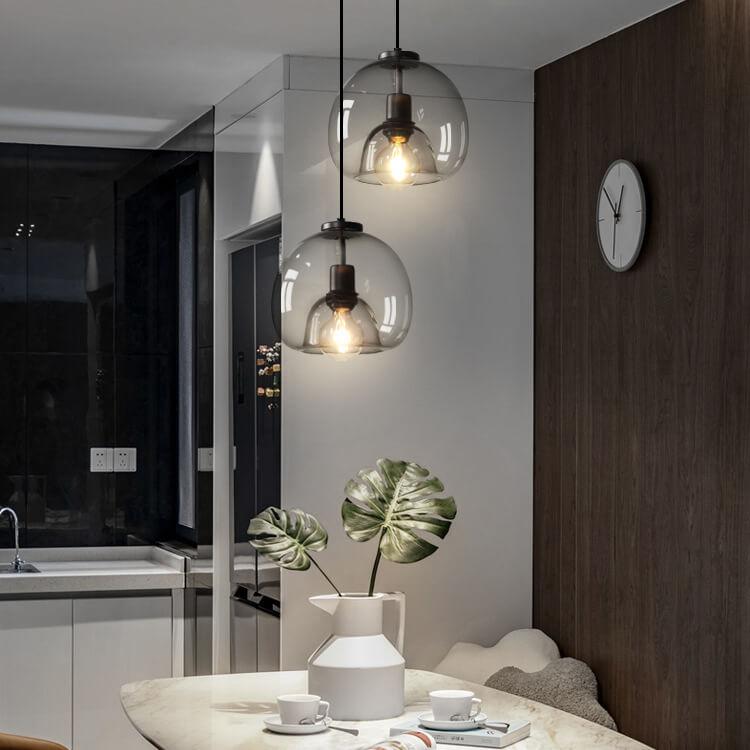 Minimalist Smoke Gray 1-Light Hand-Blown Glass Dome Pendant Lamp-Orizon Depot