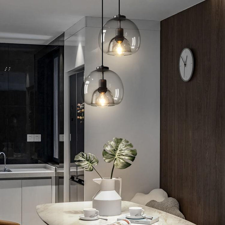 Minimalist Smoke Gray 1-Light Hand-Blown Glass Dome Pendant Lamp-Orizon Depot