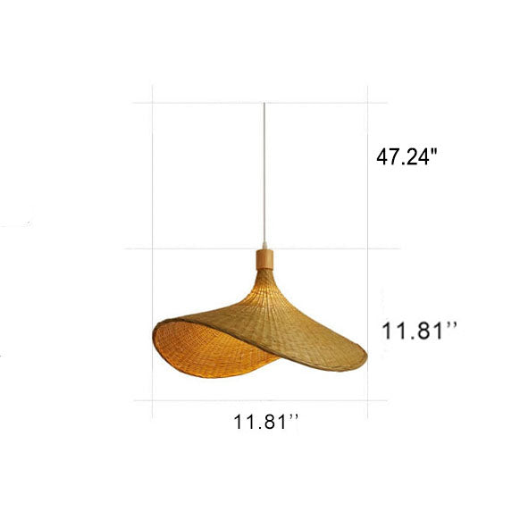 Woven Bamboo Straw Hat Pendant Light for Boho Interiors-Orizon Depot