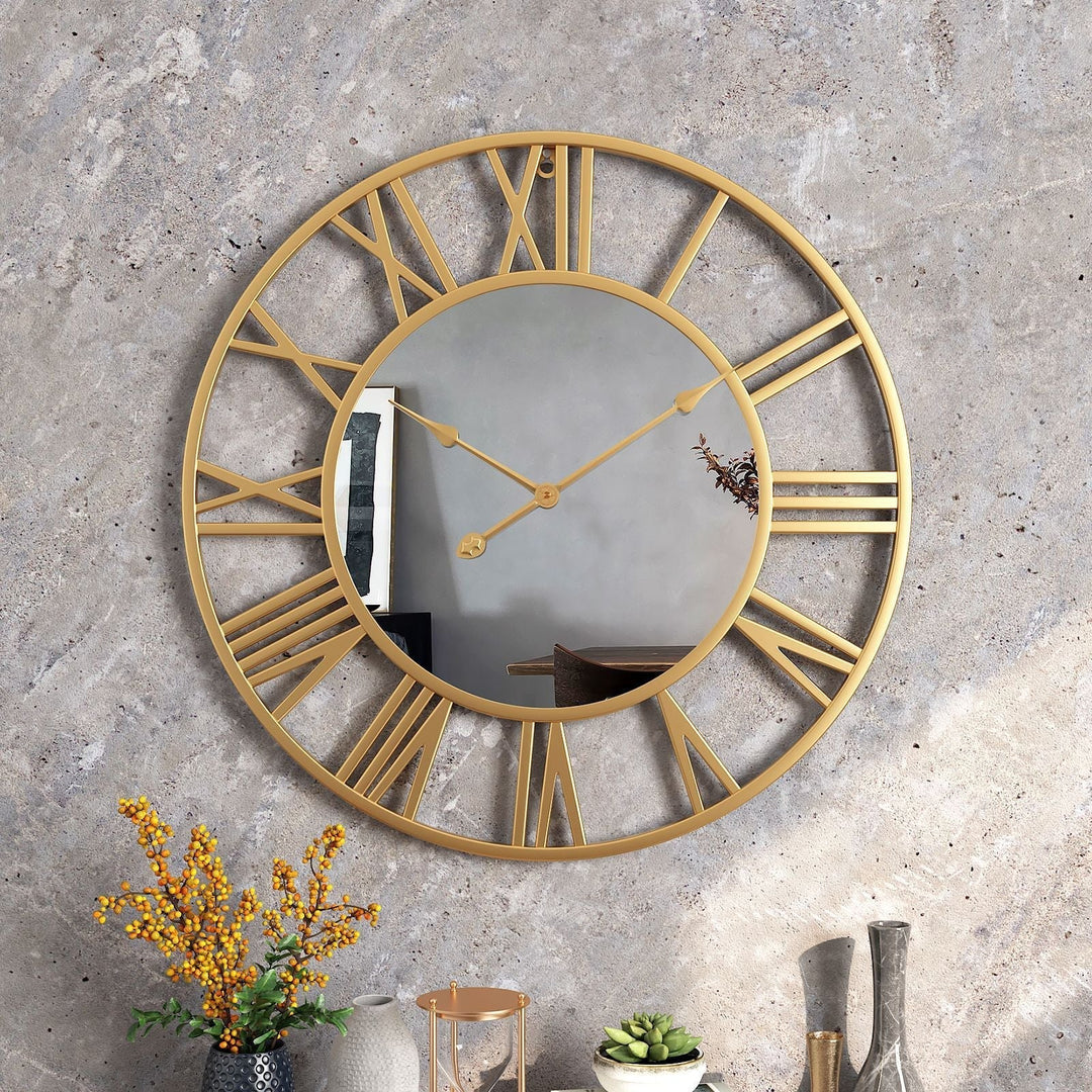 Vintage Large Metal Wall Clock with Mirror - 39cm-Orizon Depot