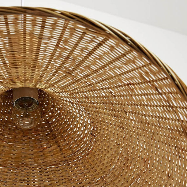 Woven Bamboo Straw Hat Pendant Light for Boho Interiors-Orizon Depot